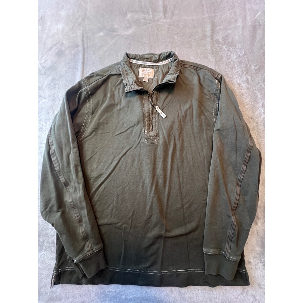 True Grit Pullover Mens Medium Olive Green 1/4 Zip Long Sleeve Cotton